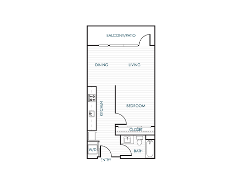 Floor plan for studio, 1 bath, 661 sqft